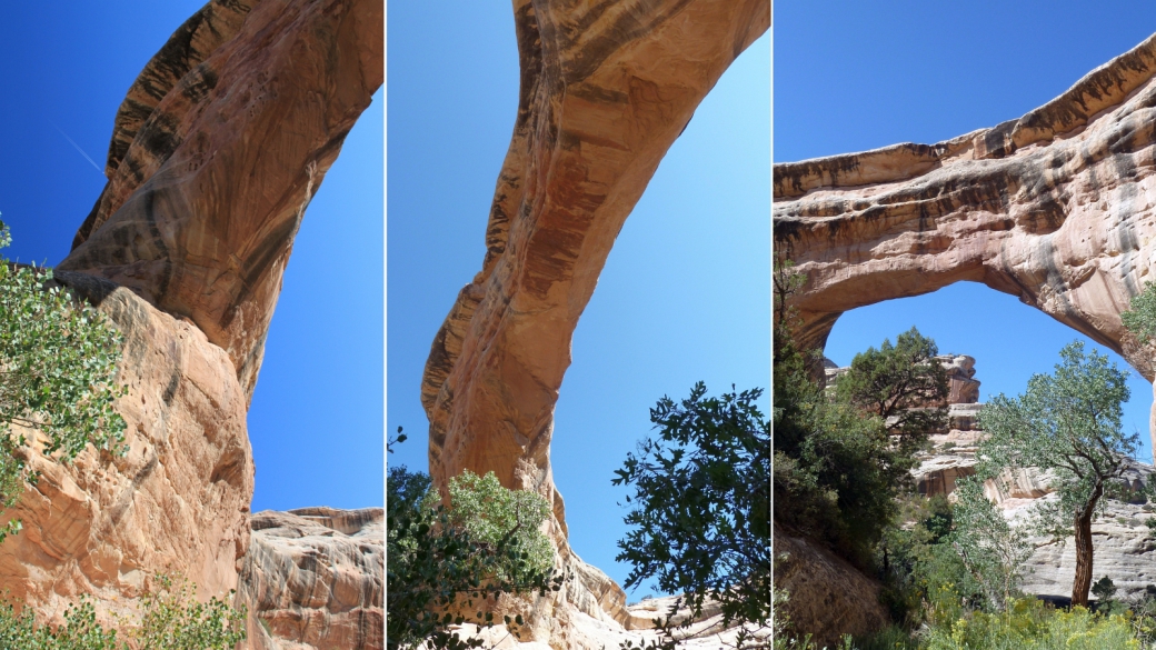 Un triptyque avec des détails du Sipapu Bridge, à Natural Bridges National Monument.