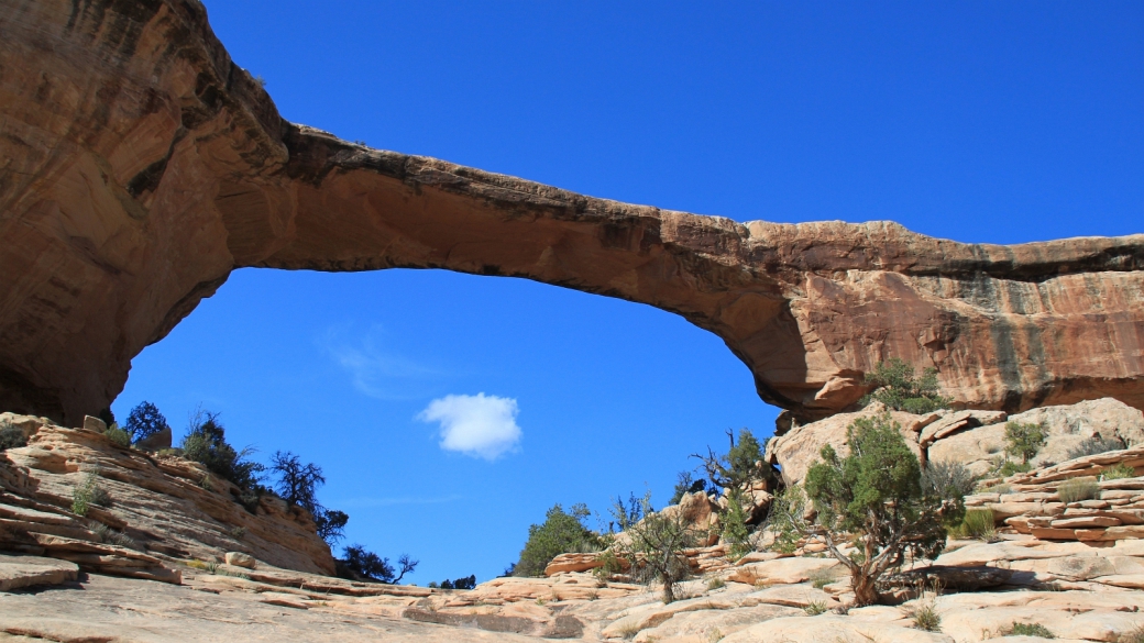 Encore une vue du grandiose Owachomo Bridge. À Natural Bridges National Monument.