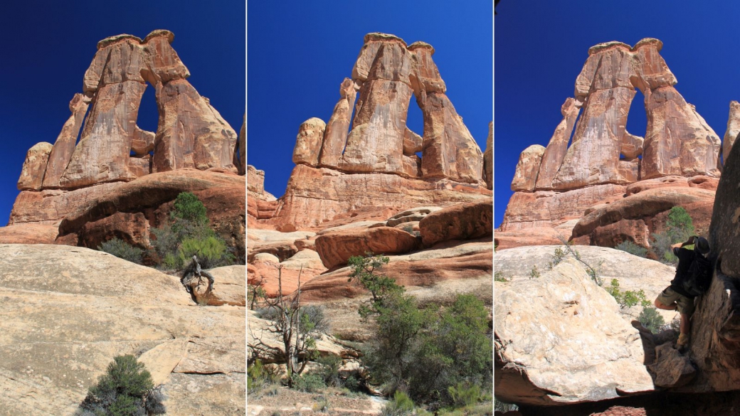 Triptyque de Druid Arch à The Needles, Canyonlands National Park, dans l'Utah.