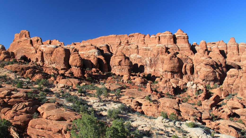 Vue sur Fiery Furnace depuis le viewpoint. Arches National Park, Utah.