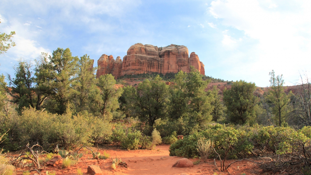 Vue sur Cathedral Rock, depuis le départ du sentier. À Sedona, Arizona.