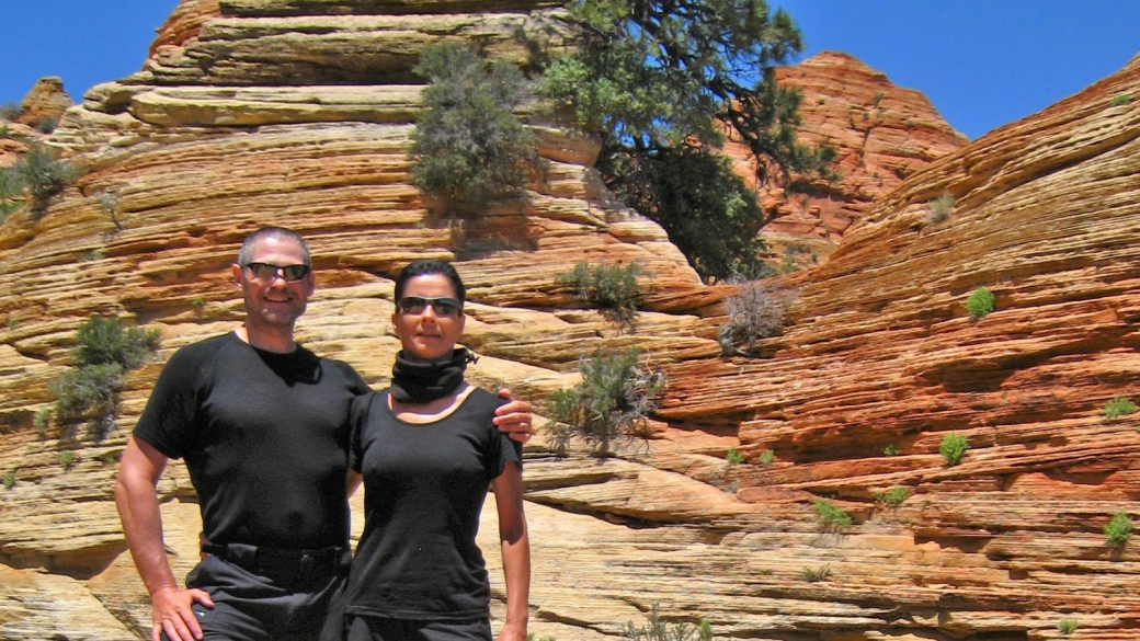 Stefano et Marie-Catherine à Lower Mountain, près de Rockville, Utah.