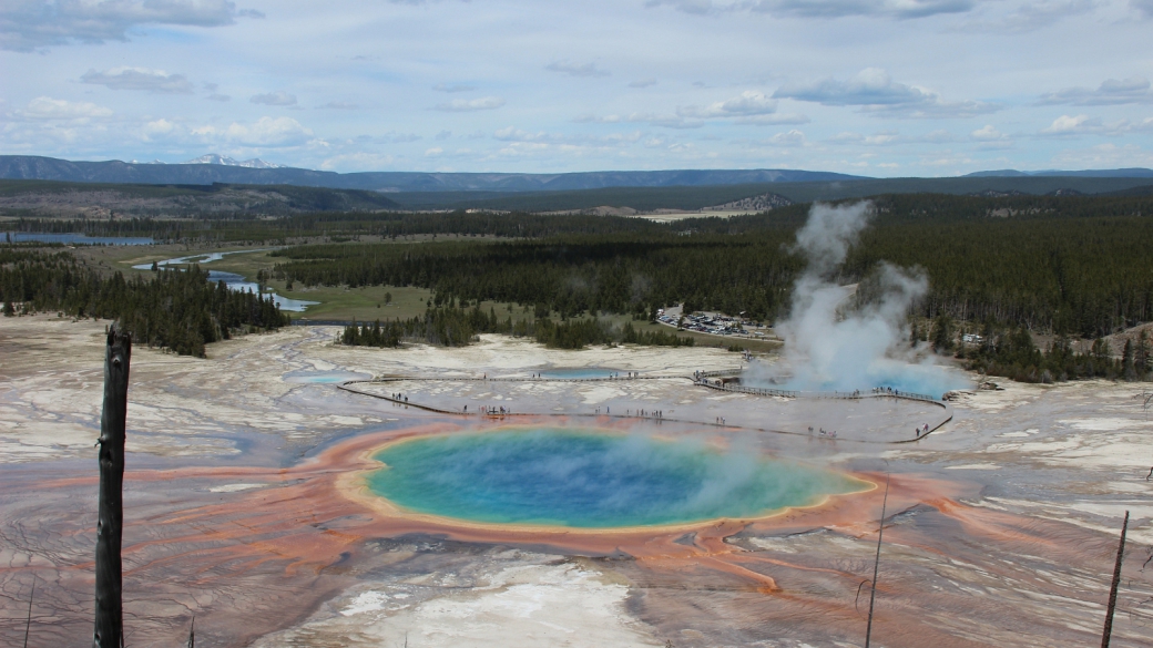 Belle vue dégagée sur le Grand Prismatic, à Midway Geyser Basin, Yellowstone National Park.