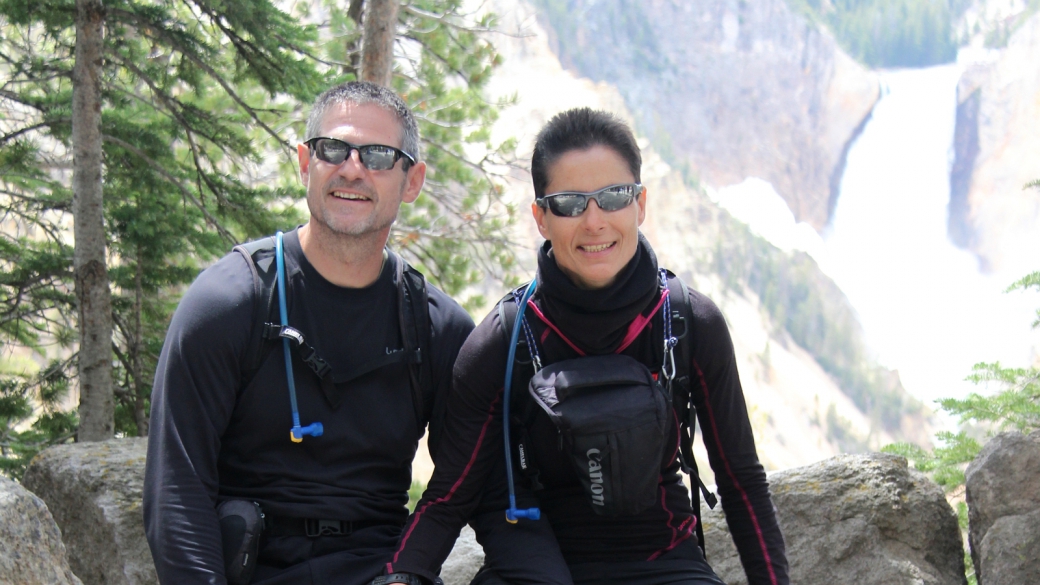 Stefano et Marie-Catherine à Artist Point, Grand Canyon of the Yellowstone. À Yellowstone National Park.