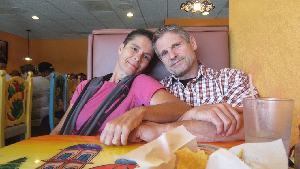 Stefano et Marie-Catherine au restaurant Plaza Bonita, notre cantine officiele à Tusayan, Arizona.