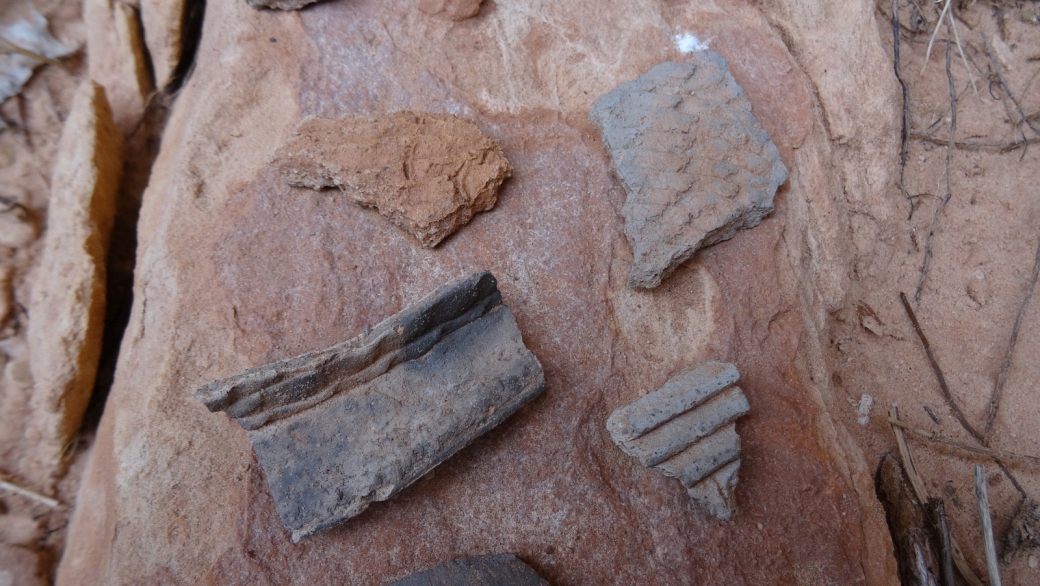 Restes de poterie Anasazi trouvés à White Canyon, à Natural Bridges National Monument, dans l'Utah.