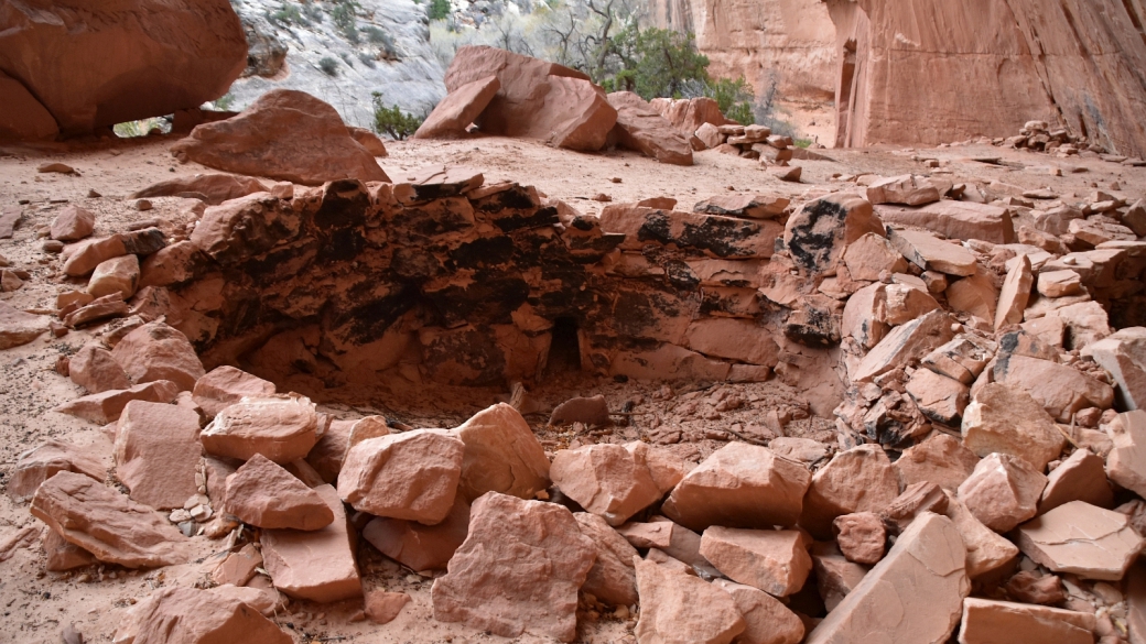 Kiva en mauvais état dans White Canyon, au Natural Bridges National Monument, dans l'Utah.