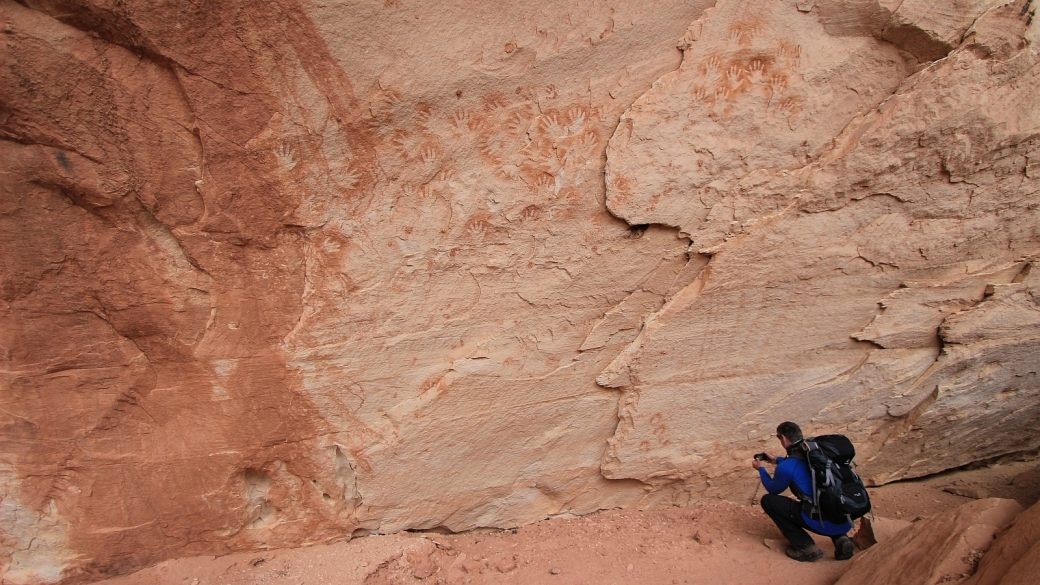 Des centaines de main d'Anasazi dans White Canyon, au Natural Bridges National Monument, dans l'Utah.