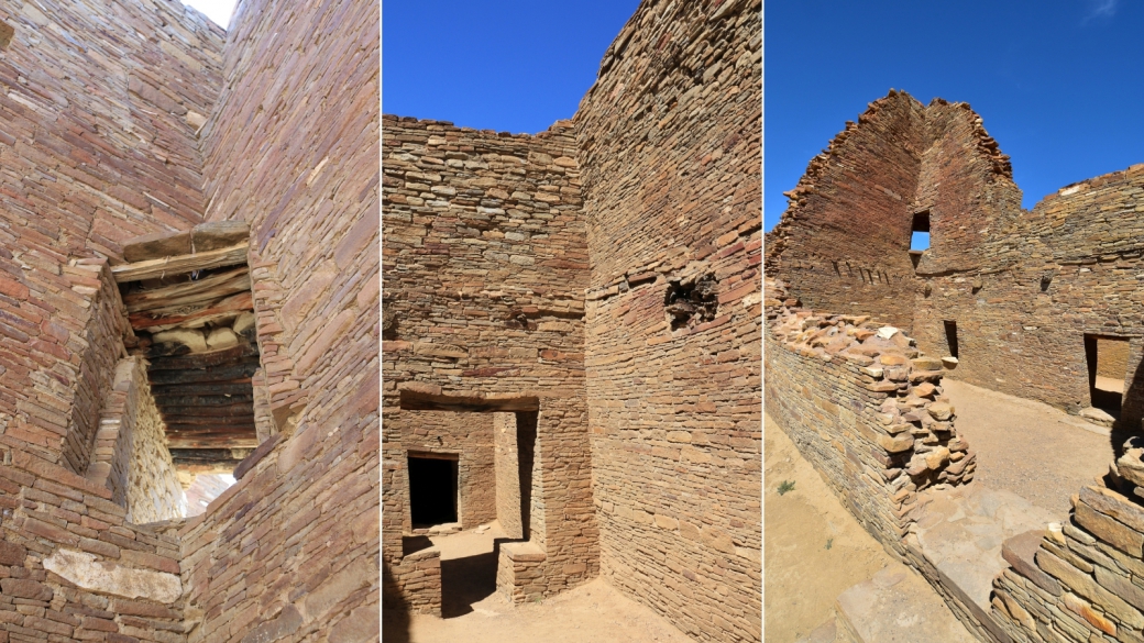 Détails de la maçonnerie de Pueblo Bonito, à Chaco Culture National Historical Park, au Nouveau-Mexique.