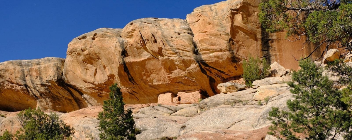 Vue sur les ruines de Lower Mule Canyon. Près de Blanding, Utah.