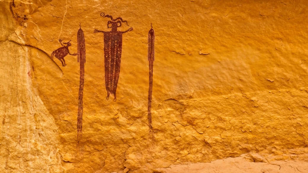 Zoom sur le Head of Sinbad Pictograph Panel, San Rafael Swell, près de Green River, dans l'Utah.