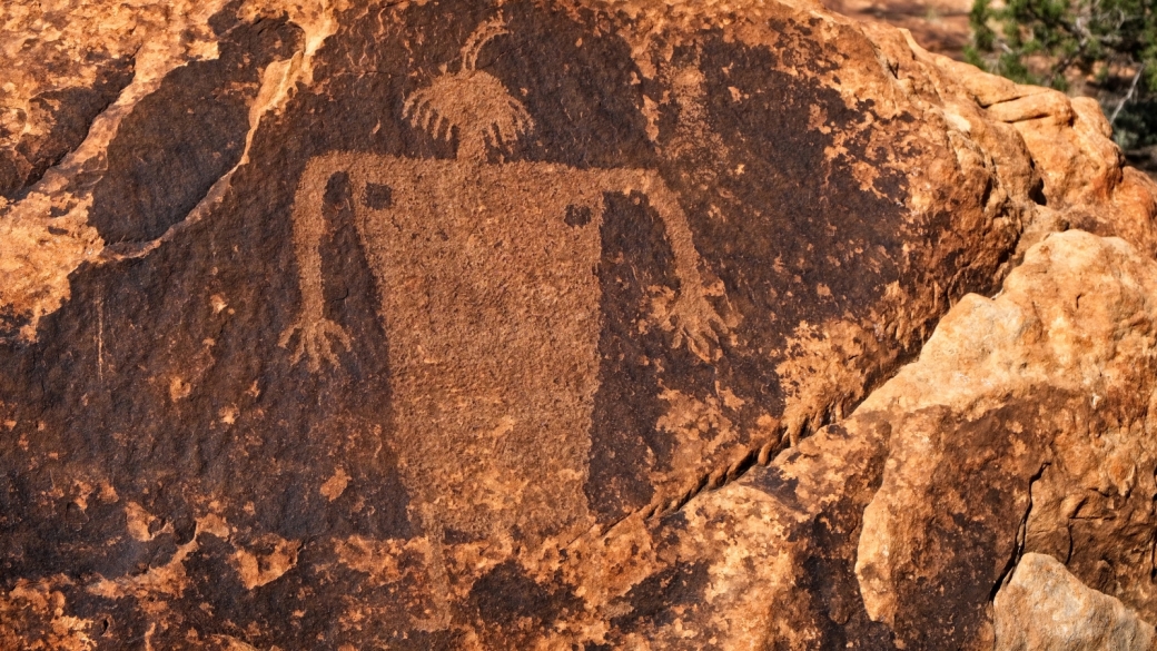 Vue rapprochée du Moab Maiden Panel, du côté du Kane Spring Creek, à Moab, dans l'Utah.