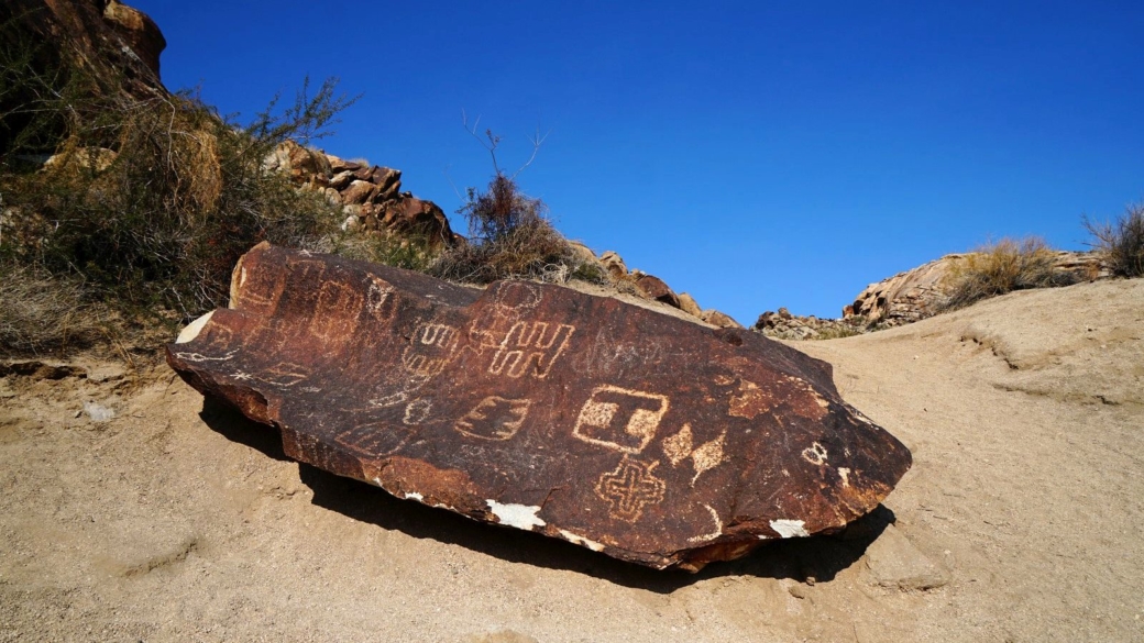 Joli panneau de pétroglyphes à Grapevine Canyon, dans le Nevada.